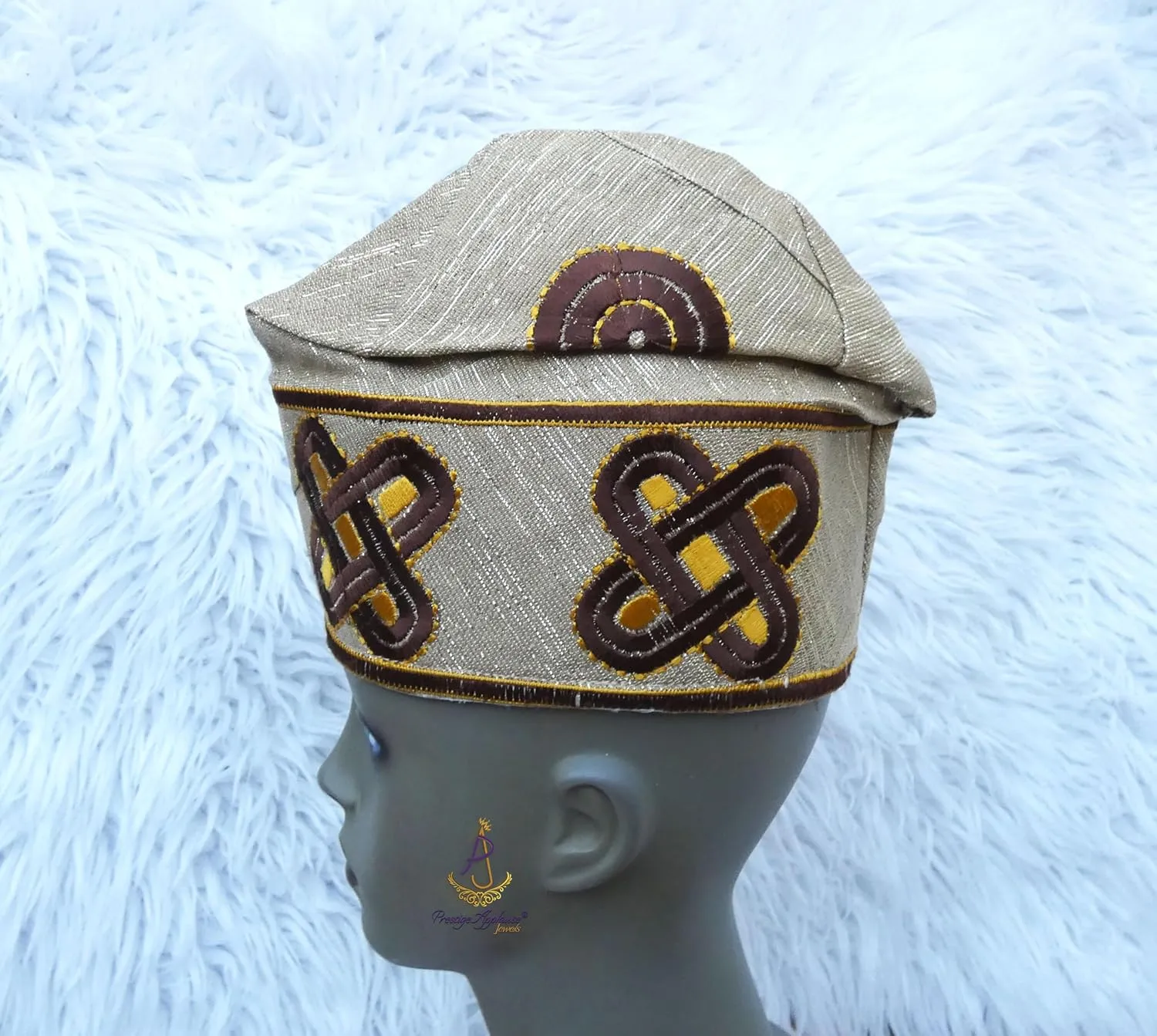 Gold Embroidery ASO Oke Groom Cap African Nigerian Hat Men Groom for Wedding Party Yoruba Hat Men Cap