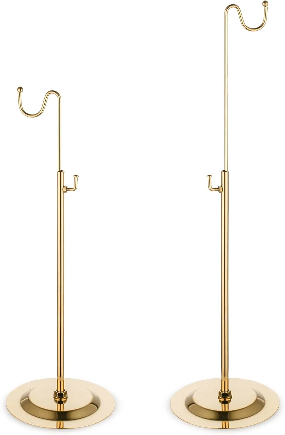 Gold Handbag Display Stands - Set of Two Single Hanging Hook Stand, Retail Metal Table Adjustable Bag Rack