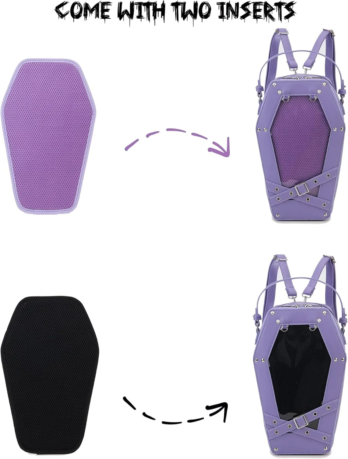 Gothic Coffin Shape Fashion Purses and Handbags for Women Halloween Shoulder Bag Backpack