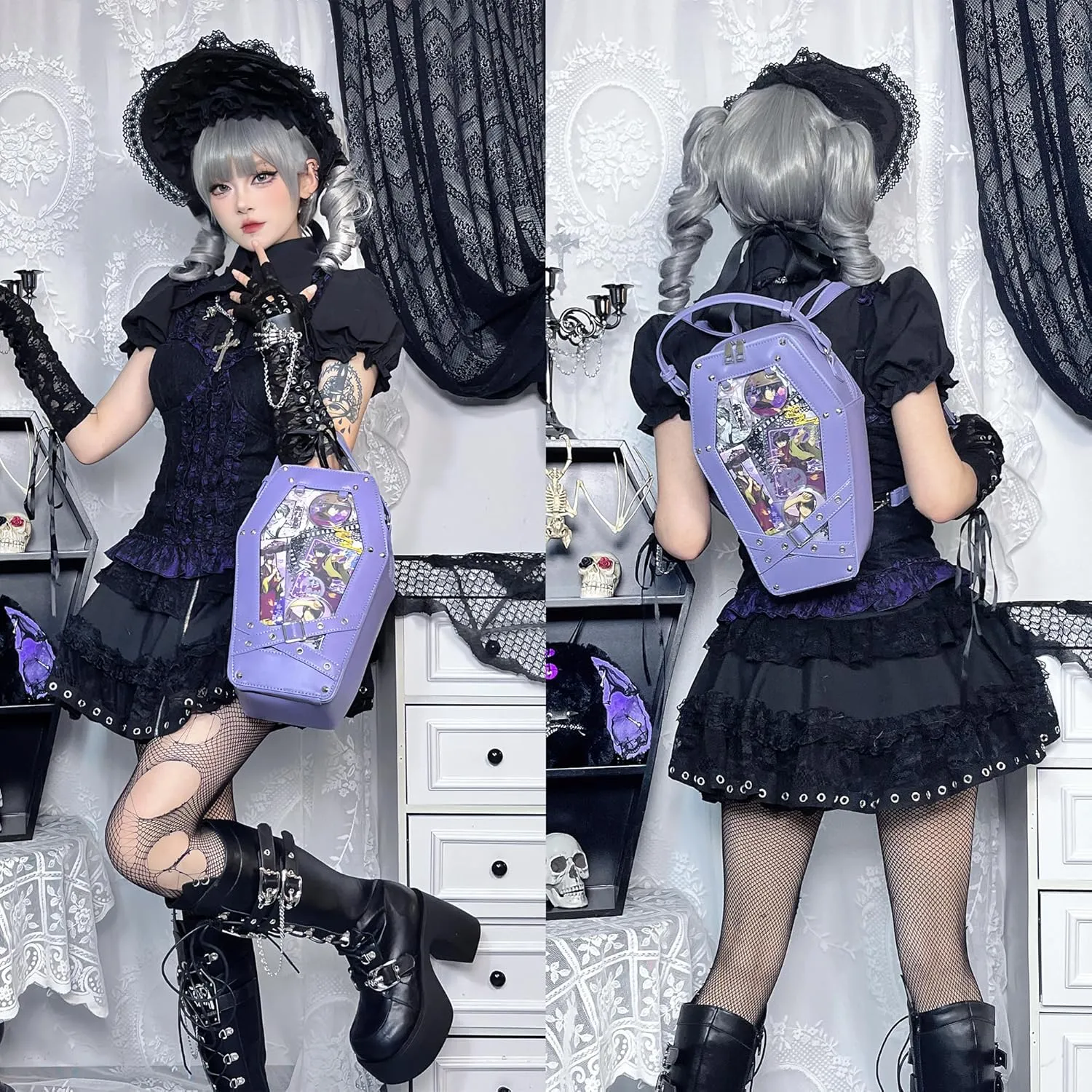 Gothic Coffin Shape Fashion Purses and Handbags for Women Halloween Shoulder Bag Backpack