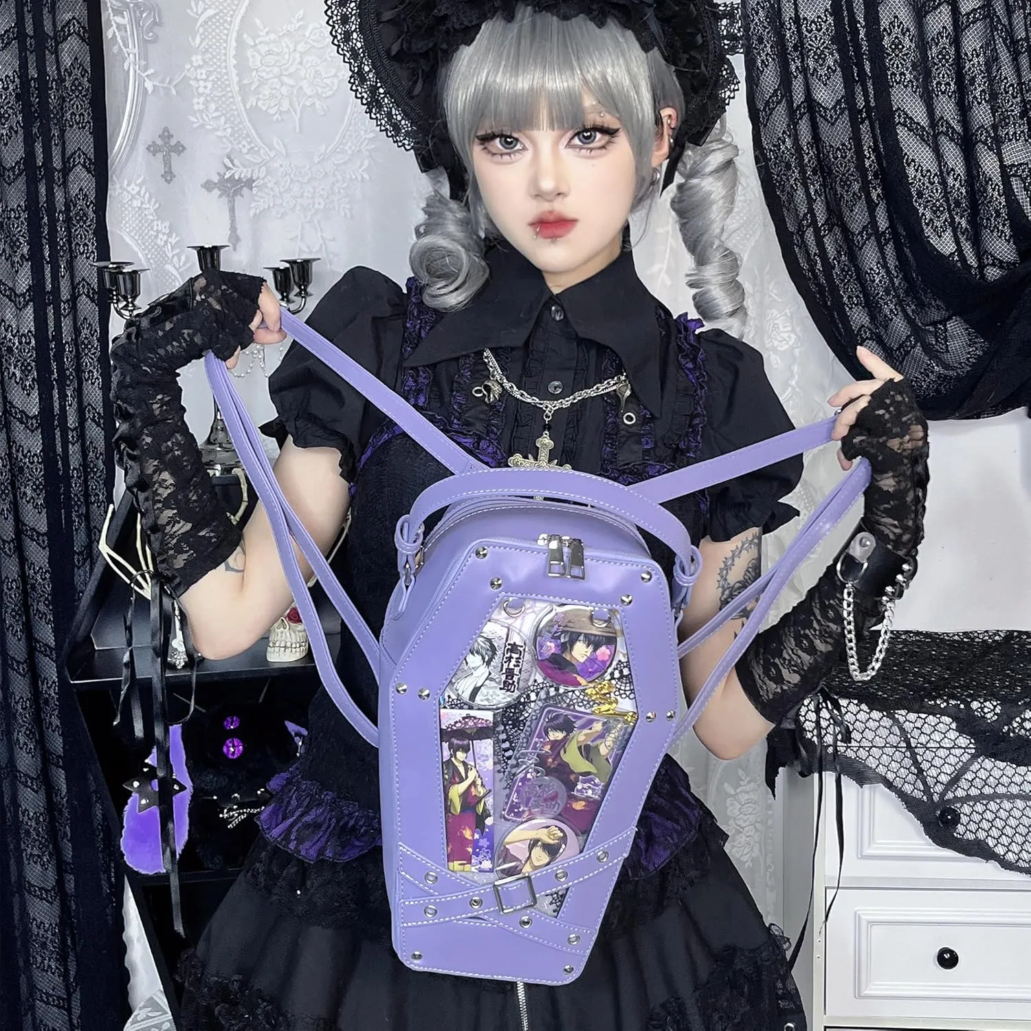 Gothic Coffin Shape Fashion Purses and Handbags for Women Halloween Shoulder Bag Backpack
