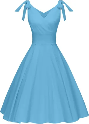 GownTown Women's 1950s V-Neck Adjustable Bowknot Swing Cocktail Dress