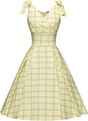 GownTown Women's 1950s V-Neck Adjustable Bowknot Swing Cocktail Dress