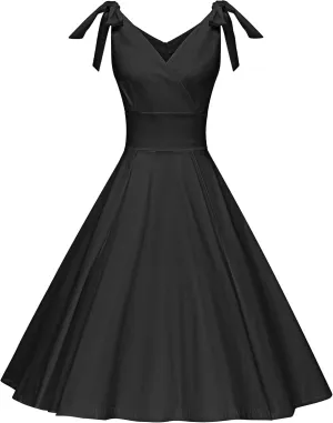 GownTown Women's 1950s V-Neck Adjustable Bowknot Swing Cocktail Dress