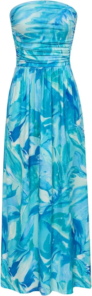 GRACE KARIN Women Strapless Casual Loose Ruched Long Maxi Dress with Pockets