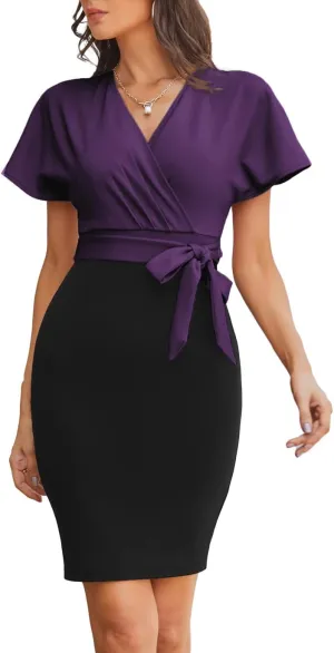 GRACE KARIN Women's Business Pencil Dress Short Sleeve Wedding Guest Office Work Dresses Cocktail Party