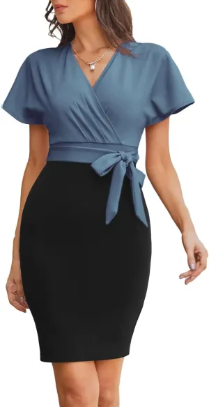 GRACE KARIN Women's Business Pencil Dress Short Sleeve Wedding Guest Office Work Dresses Cocktail Party