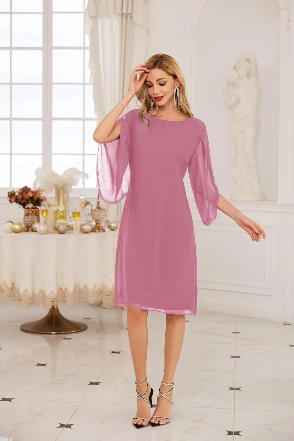 GRACE KARIN Womens Chiffon Dresses Flutter Sleeve Party Wedding Cocktail Dress Size 8-20