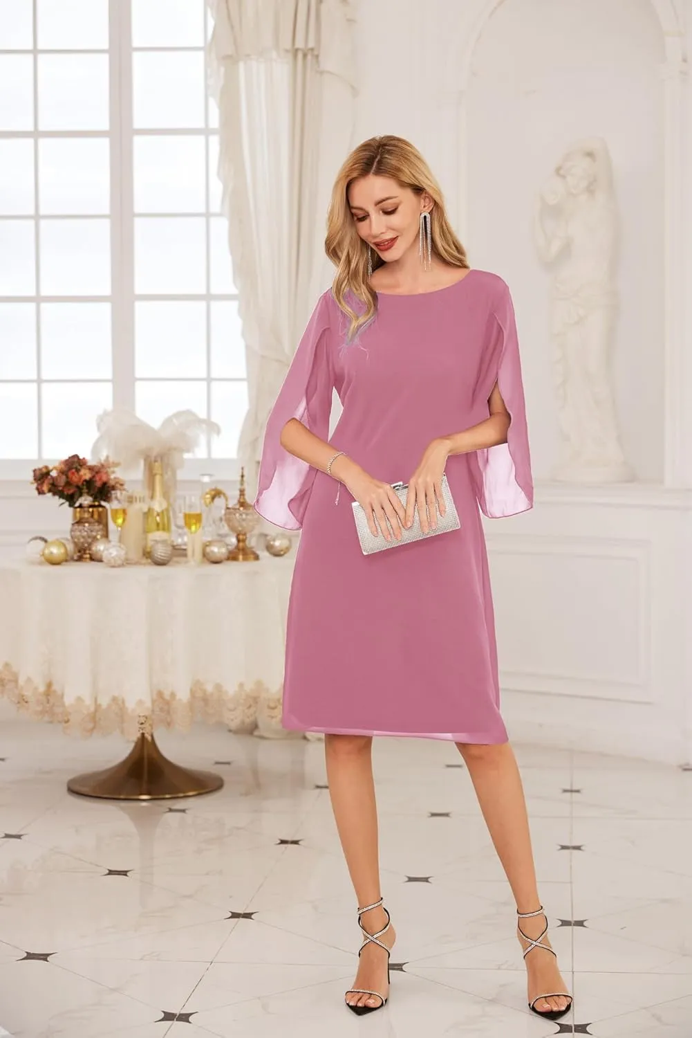 GRACE KARIN Womens Chiffon Dresses Flutter Sleeve Party Wedding Cocktail Dress Size 8-20