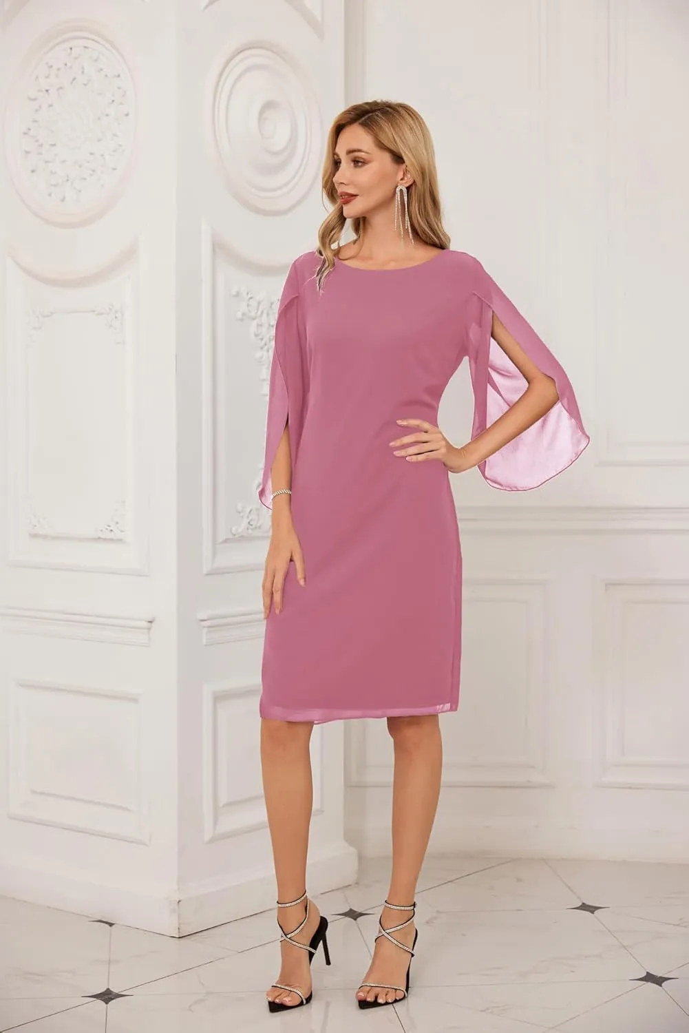 GRACE KARIN Womens Chiffon Dresses Flutter Sleeve Party Wedding Cocktail Dress Size 8-20