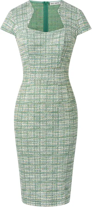 GRACE KARIN Women's Gorgeous Pencil Dress Cap Sleeve Tweed Pencil Dress for Work