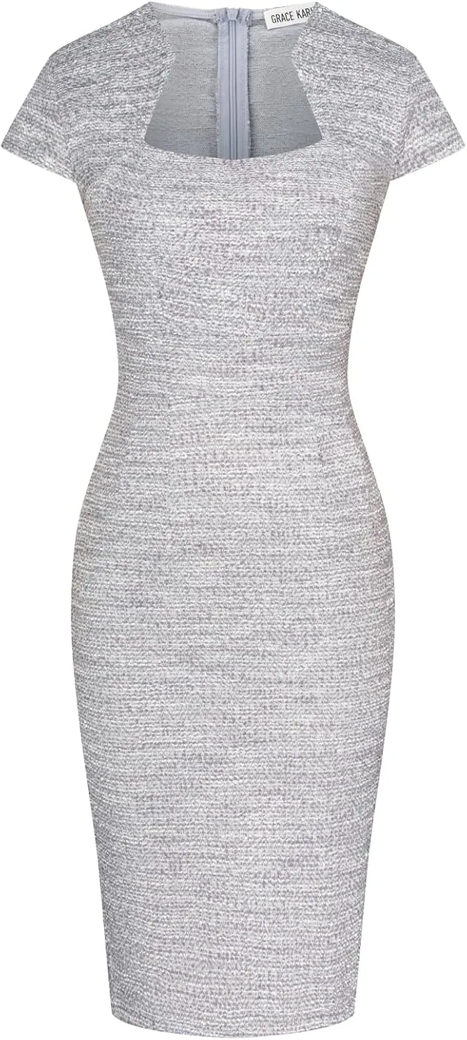 GRACE KARIN Women's Gorgeous Pencil Dress Cap Sleeve Tweed Pencil Dress for Work