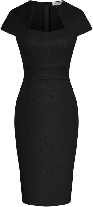 GRACE KARIN Women's Gorgeous Pencil Dress Cap Sleeve Tweed Pencil Dress for Work