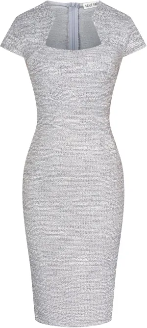 GRACE KARIN Women's Gorgeous Pencil Dress Cap Sleeve Tweed Pencil Dress for Work
