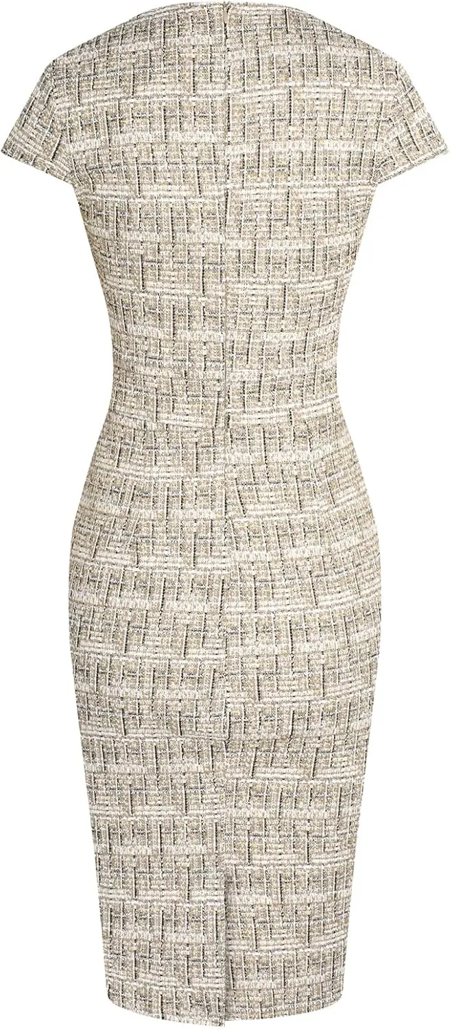 GRACE KARIN Women's Gorgeous Pencil Dress Cap Sleeve Tweed Pencil Dress for Work