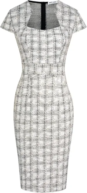 GRACE KARIN Women's Gorgeous Pencil Dress Cap Sleeve Tweed Pencil Dress for Work