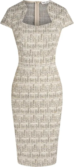GRACE KARIN Women's Gorgeous Pencil Dress Cap Sleeve Tweed Pencil Dress for Work
