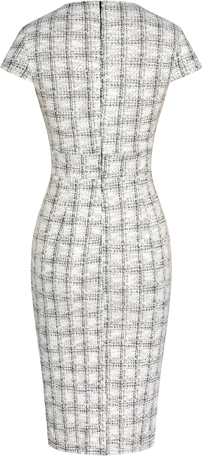 GRACE KARIN Women's Gorgeous Pencil Dress Cap Sleeve Tweed Pencil Dress for Work