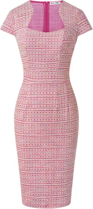 GRACE KARIN Women's Gorgeous Pencil Dress Cap Sleeve Tweed Pencil Dress for Work