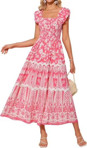 GRACE KARIN Women's Summer Sleeveless Wedding Guest Dress Square Neck Formal Maxi Dress with Pocket