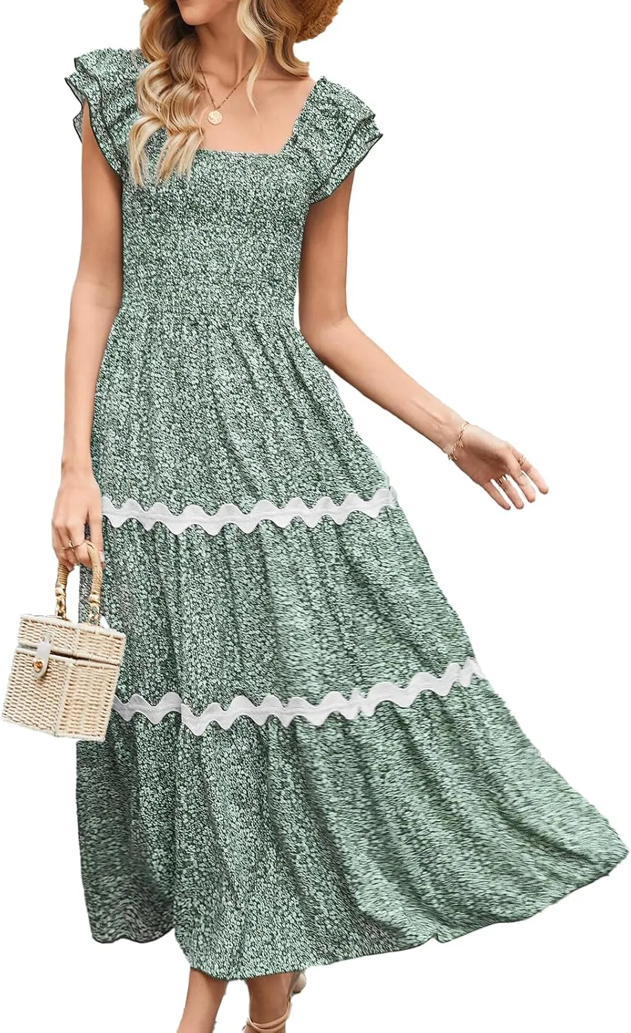 GRACE KARIN Women's Summer Sleeveless Wedding Guest Dress Square Neck Formal Maxi Dress with Pocket