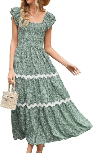 GRACE KARIN Women's Summer Sleeveless Wedding Guest Dress Square Neck Formal Maxi Dress with Pocket