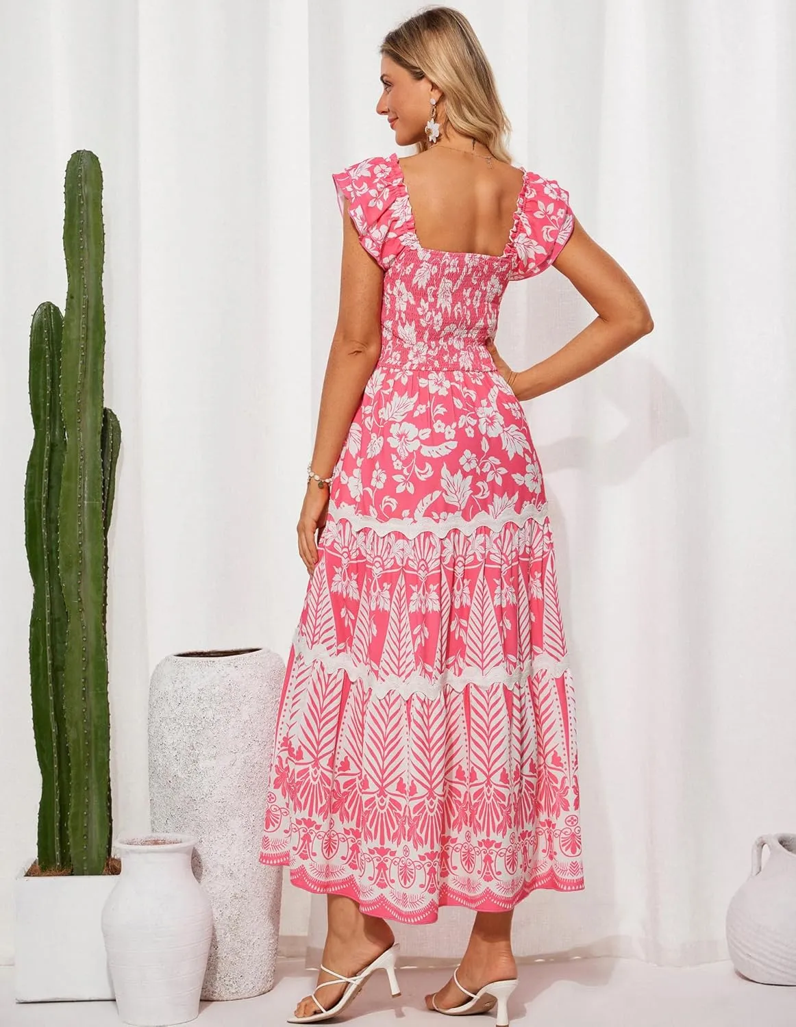 GRACE KARIN Women's Summer Sleeveless Wedding Guest Dress Square Neck Formal Maxi Dress with Pocket