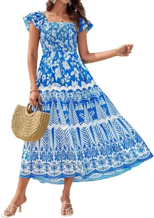 GRACE KARIN Women's Summer Sleeveless Wedding Guest Dress Square Neck Formal Maxi Dress with Pocket