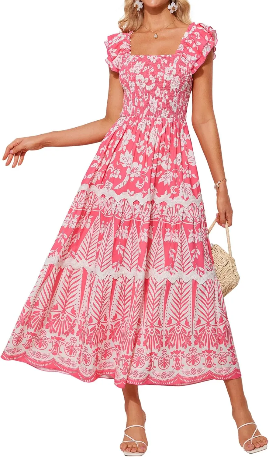 GRACE KARIN Women's Summer Sleeveless Wedding Guest Dress Square Neck Formal Maxi Dress with Pocket