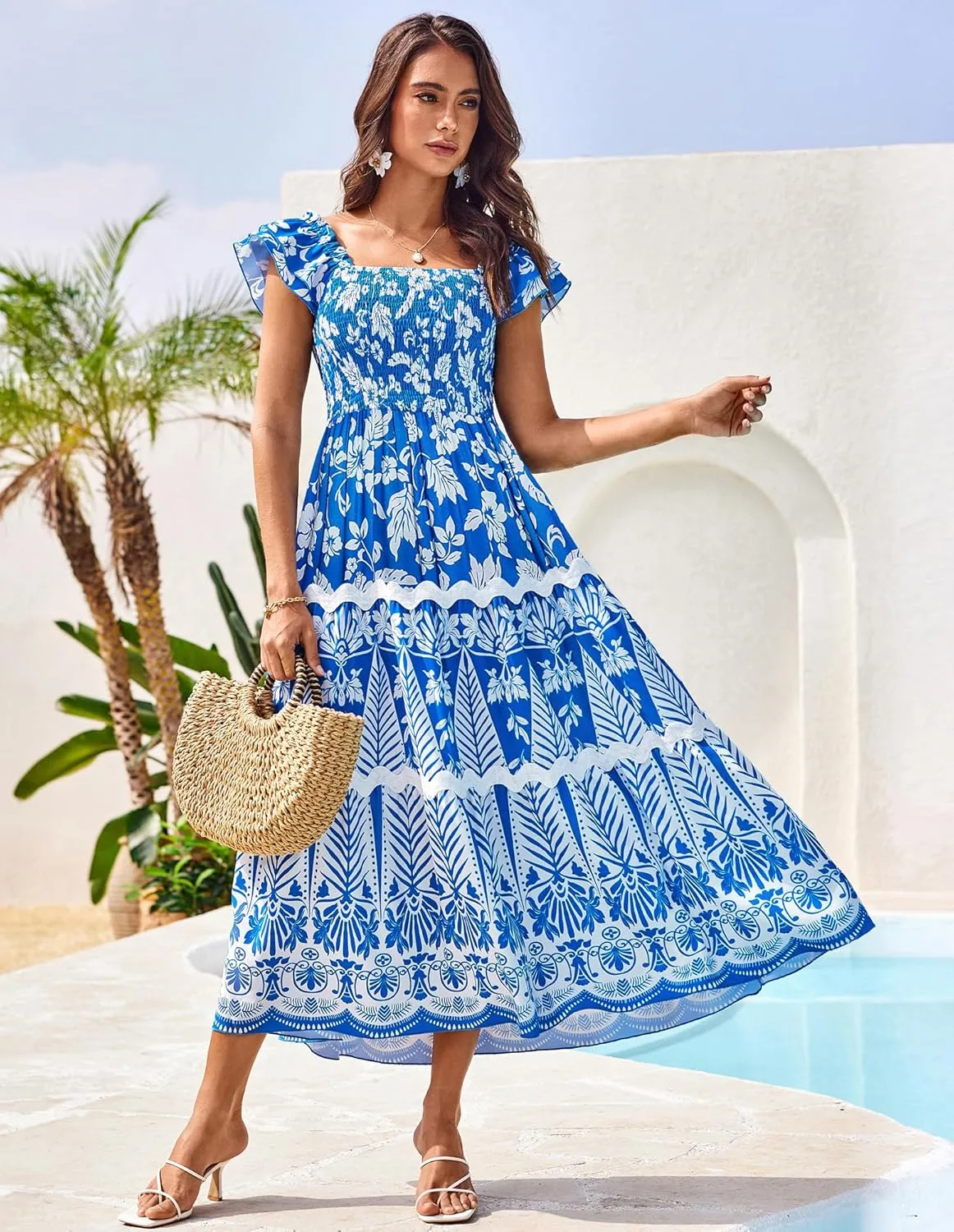 GRACE KARIN Women's Summer Sleeveless Wedding Guest Dress Square Neck Formal Maxi Dress with Pocket