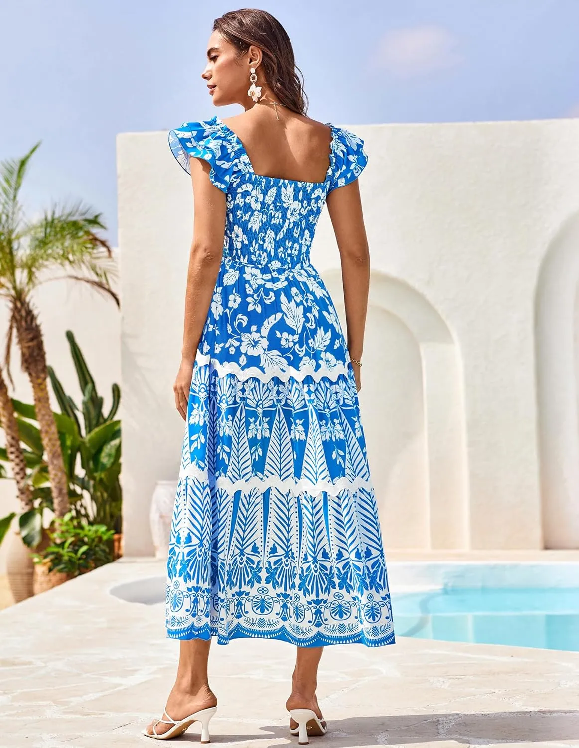 GRACE KARIN Women's Summer Sleeveless Wedding Guest Dress Square Neck Formal Maxi Dress with Pocket