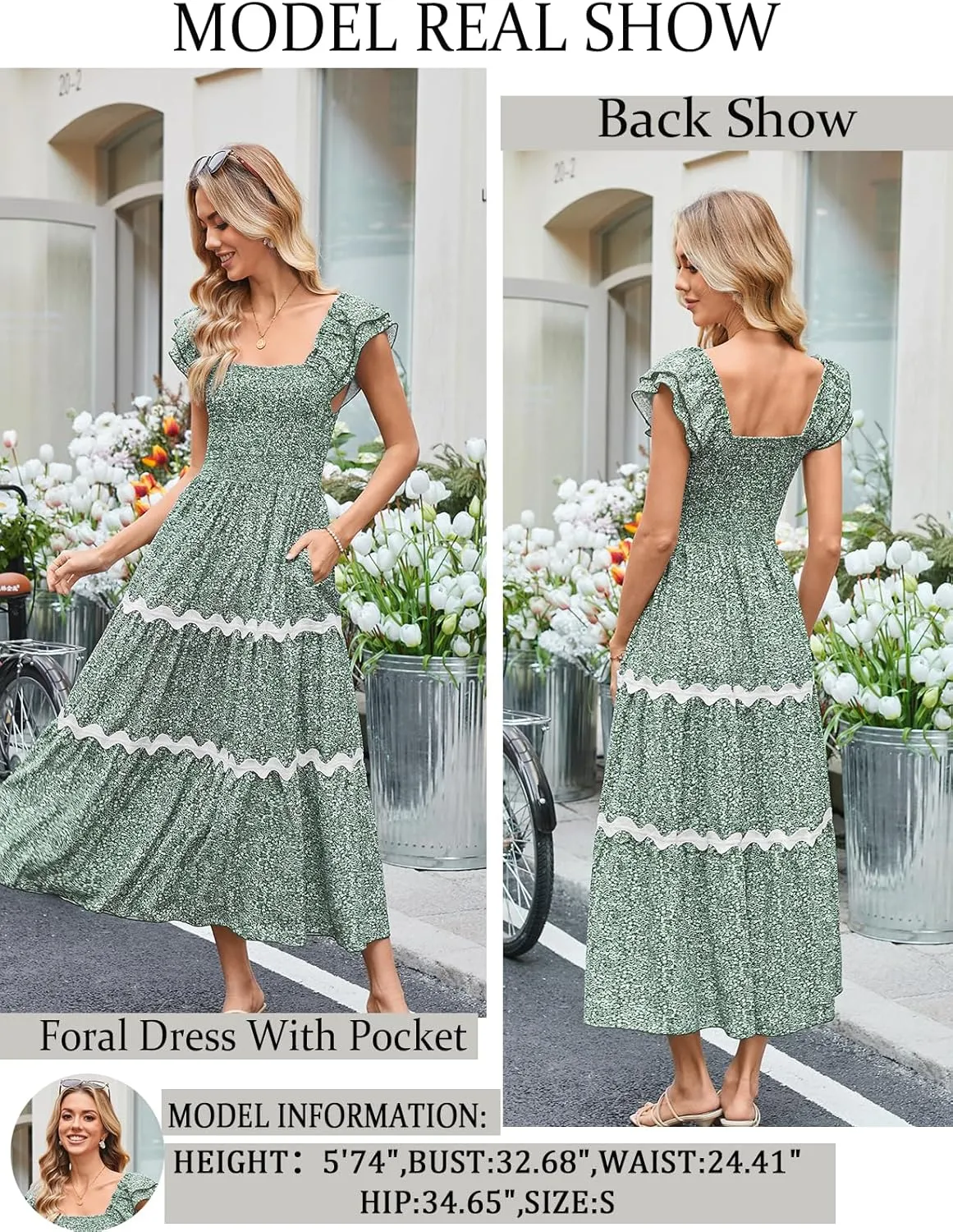 GRACE KARIN Women's Summer Sleeveless Wedding Guest Dress Square Neck Formal Maxi Dress with Pocket