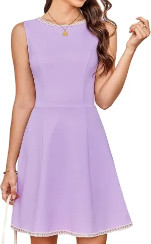 GRACE KARIN Women's Wear to Work Dress Crew Neck Solid Color Sleeveless A-Line Casual Business Office Formal Dresses