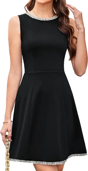 GRACE KARIN Women's Wear to Work Dress Crew Neck Solid Color Sleeveless A-Line Casual Business Office Formal Dresses