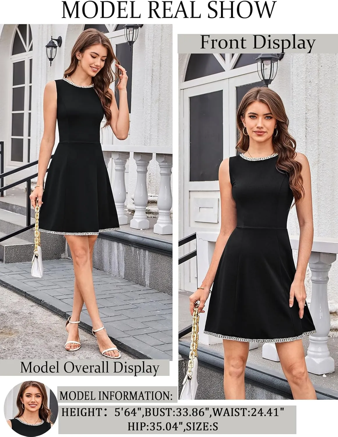 GRACE KARIN Women's Wear to Work Dress Crew Neck Solid Color Sleeveless A-Line Casual Business Office Formal Dresses