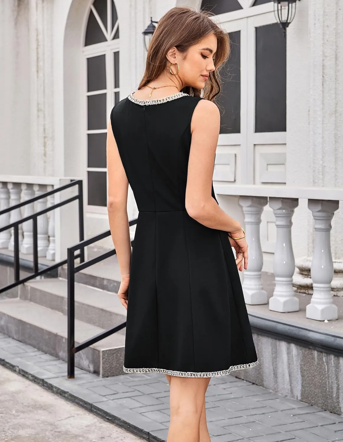 GRACE KARIN Women's Wear to Work Dress Crew Neck Solid Color Sleeveless A-Line Casual Business Office Formal Dresses