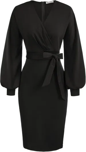 GRACE KARIN Women's Work Pencil Dress Wedding Guest Office Dresses Cocktail Party Long Sleeve