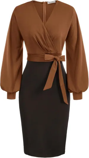 GRACE KARIN Women's Work Pencil Dress Wedding Guest Office Dresses Cocktail Party Long Sleeve