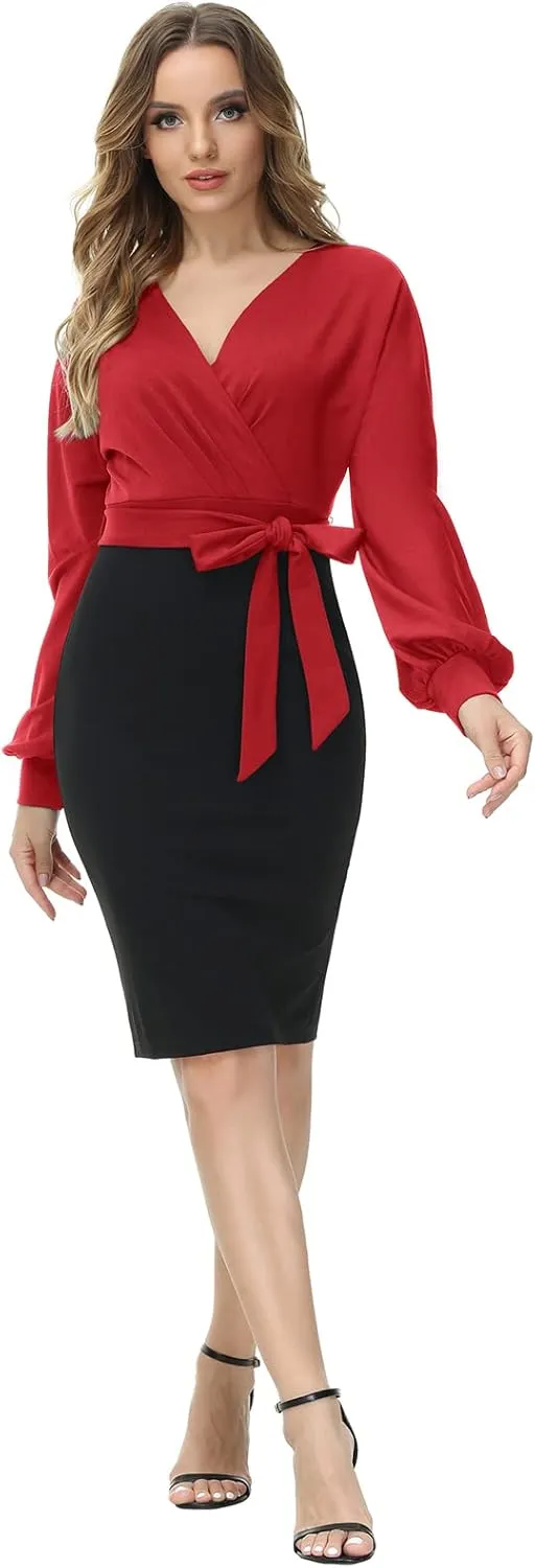 GRACE KARIN Women's Work Pencil Dress Wedding Guest Office Dresses Cocktail Party Long Sleeve
