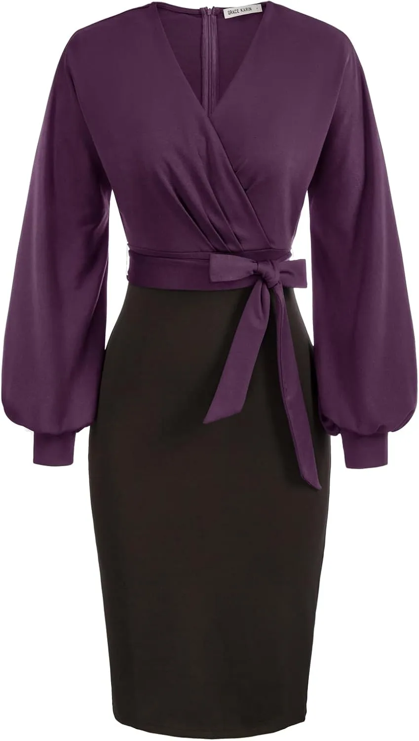 GRACE KARIN Women's Work Pencil Dress Wedding Guest Office Dresses Cocktail Party Long Sleeve