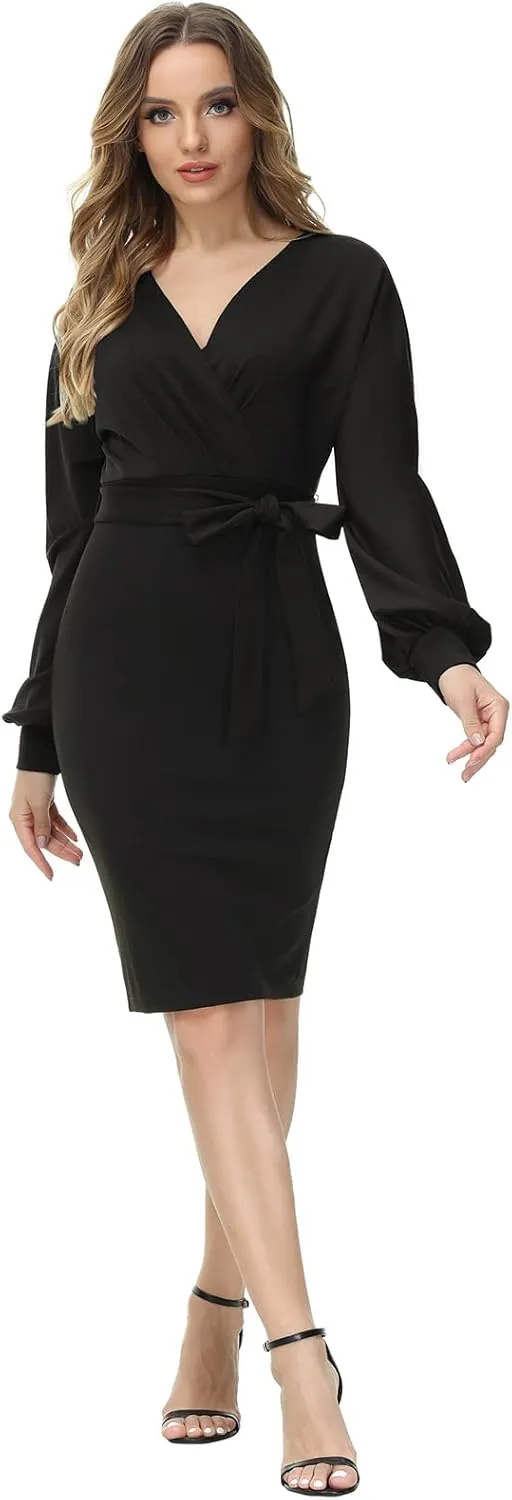 GRACE KARIN Women's Work Pencil Dress Wedding Guest Office Dresses Cocktail Party Long Sleeve