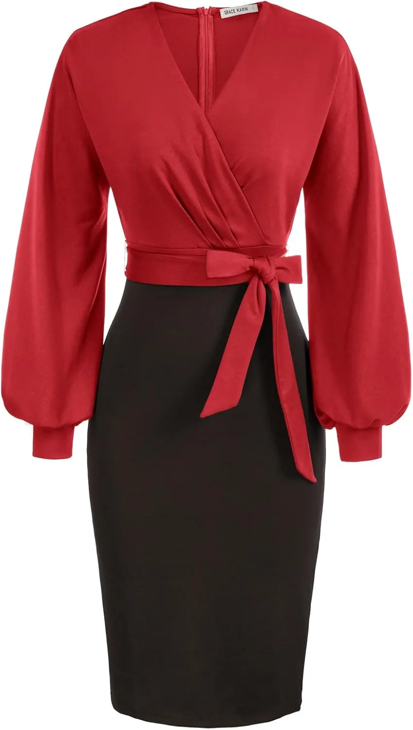 GRACE KARIN Women's Work Pencil Dress Wedding Guest Office Dresses Cocktail Party Long Sleeve