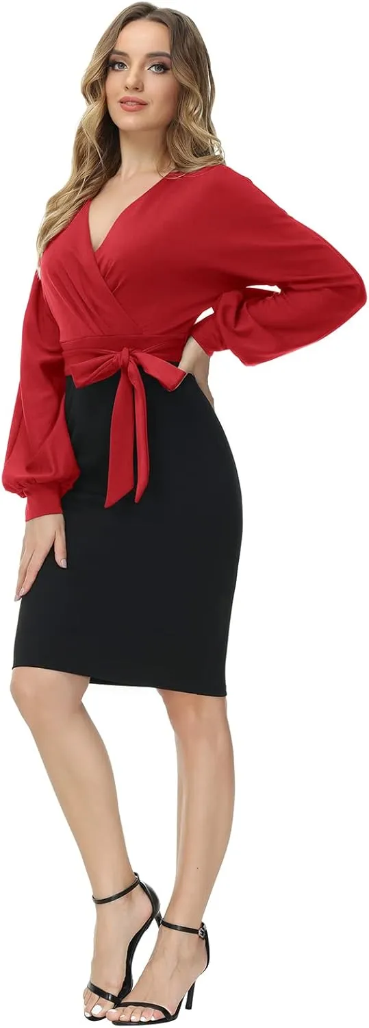 GRACE KARIN Women's Work Pencil Dress Wedding Guest Office Dresses Cocktail Party Long Sleeve