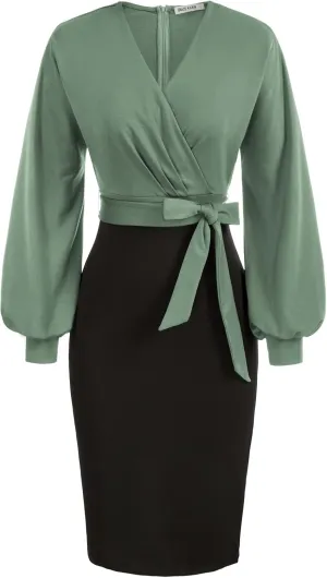 GRACE KARIN Women's Work Pencil Dress Wedding Guest Office Dresses Cocktail Party Long Sleeve