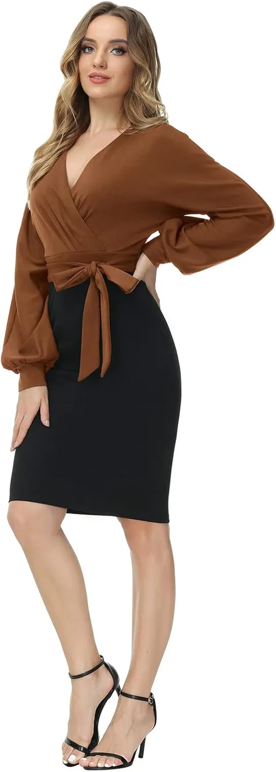 GRACE KARIN Women's Work Pencil Dress Wedding Guest Office Dresses Cocktail Party Long Sleeve