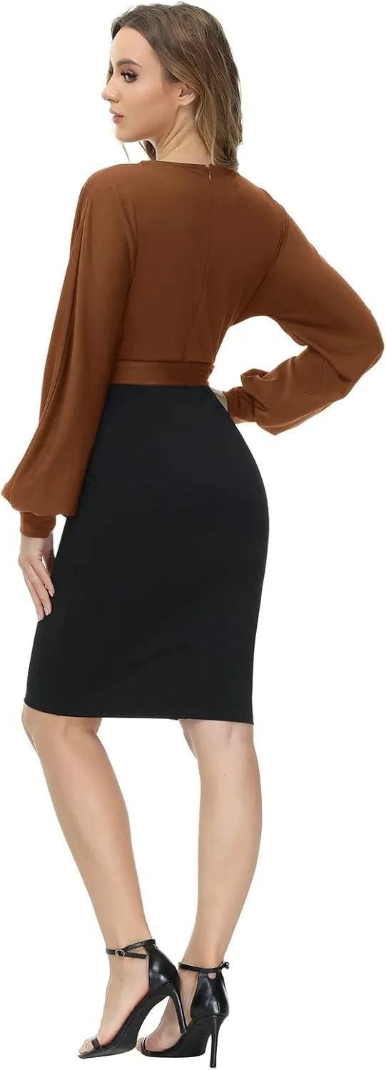 GRACE KARIN Women's Work Pencil Dress Wedding Guest Office Dresses Cocktail Party Long Sleeve