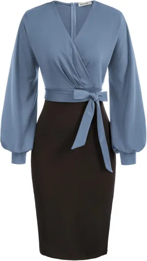 GRACE KARIN Women's Work Pencil Dress Wedding Guest Office Dresses Cocktail Party Long Sleeve