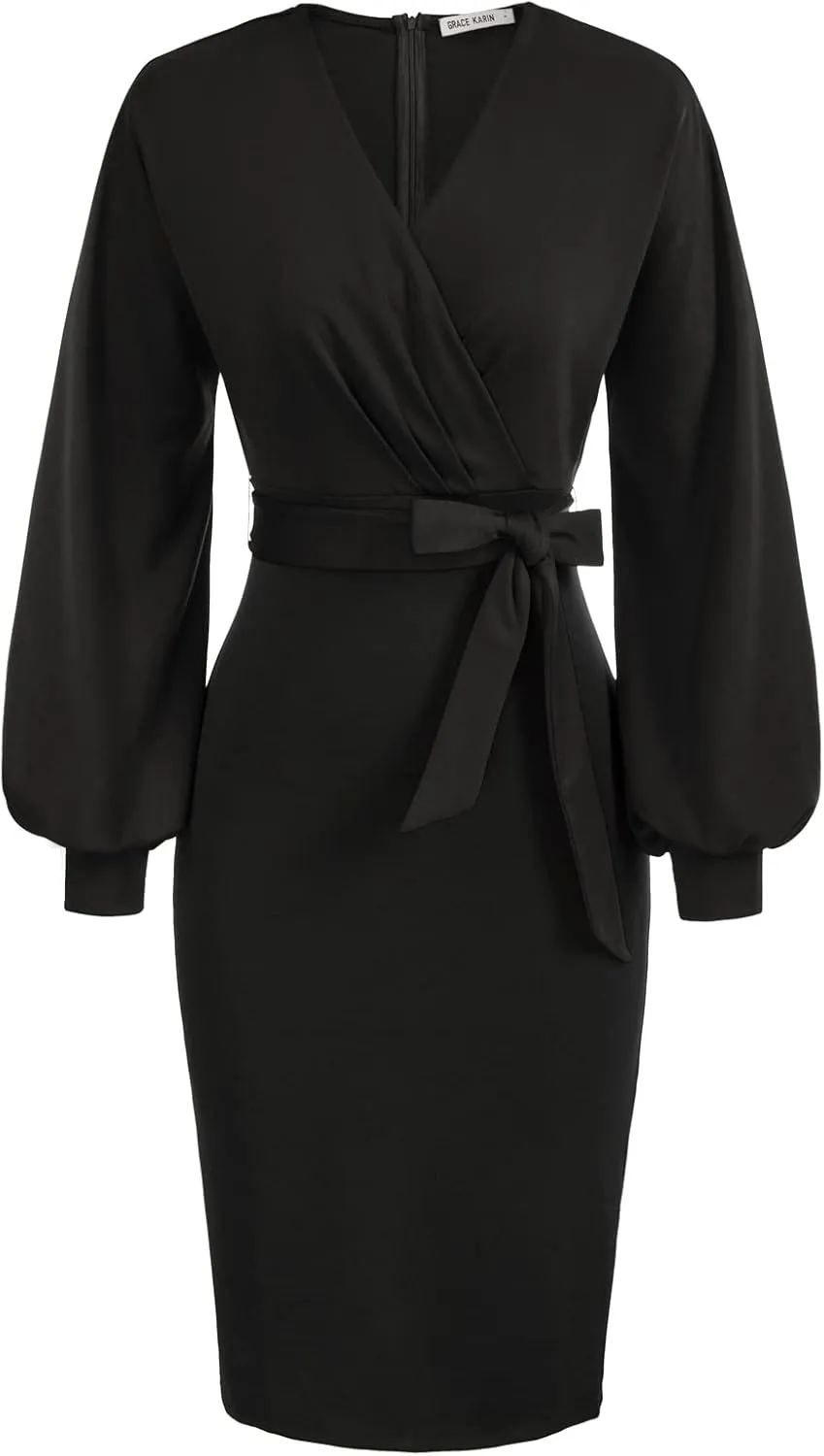 GRACE KARIN Women's Work Pencil Dress Wedding Guest Office Dresses Cocktail Party Long Sleeve
