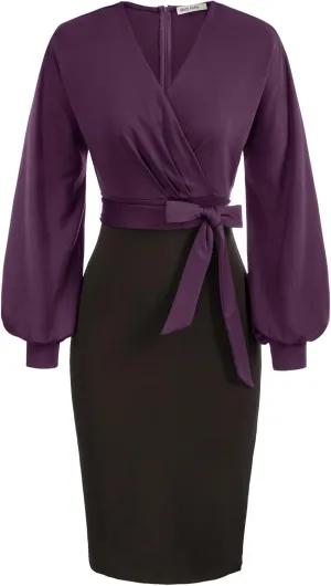 GRACE KARIN Women's Work Pencil Dress Wedding Guest Office Dresses Cocktail Party Long Sleeve
