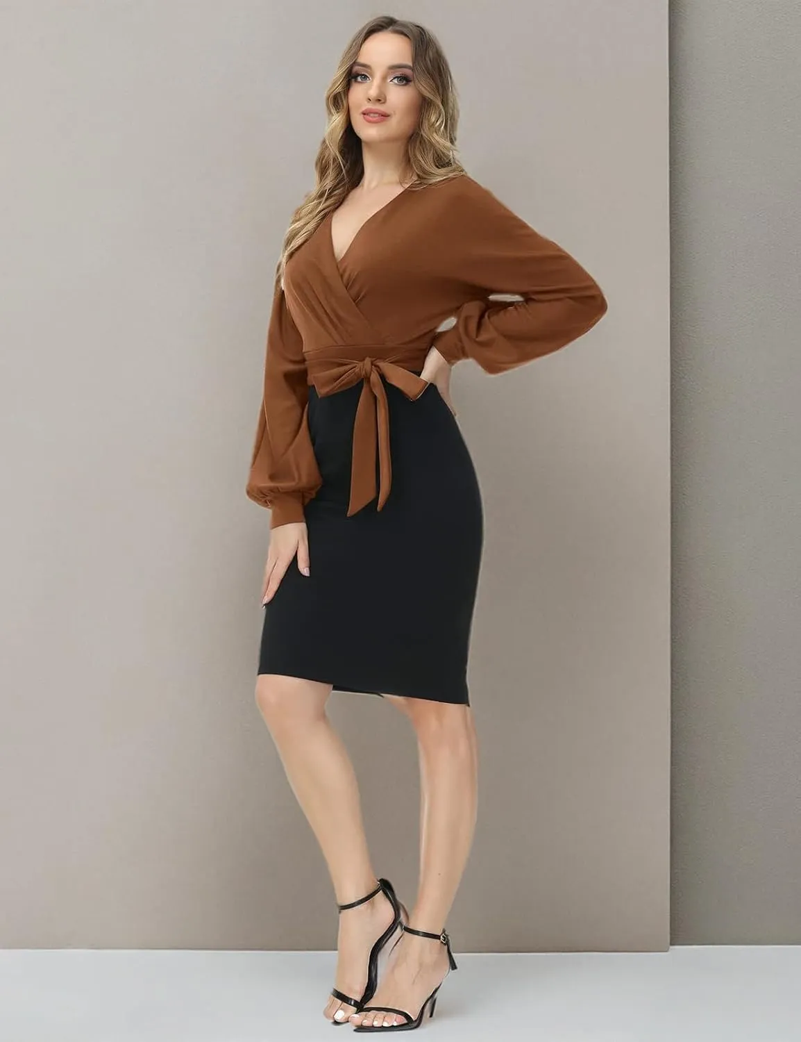 GRACE KARIN Women's Work Pencil Dress Wedding Guest Office Dresses Cocktail Party Long Sleeve